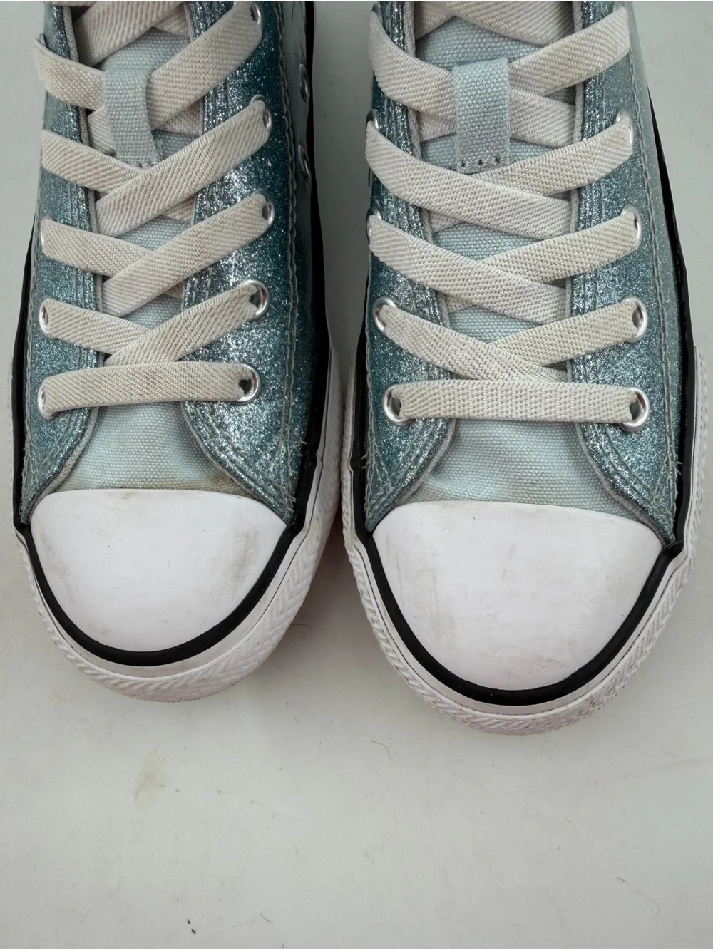 Converse Unisex Kids CTAS Coated Blue Glitter - SZ 3Y- High Top Shoes Sneakers